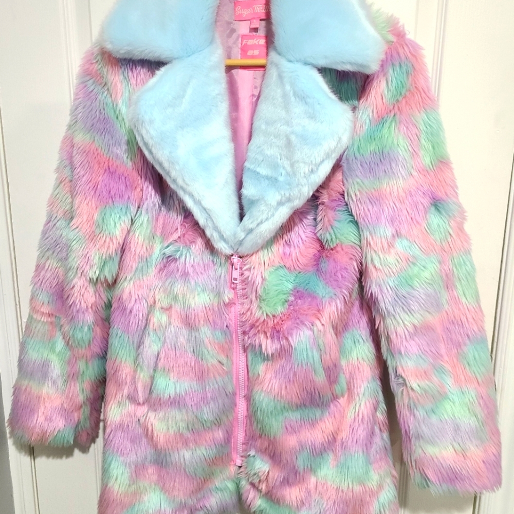 Rainbow Pastel Faux Fur Coat 🌈